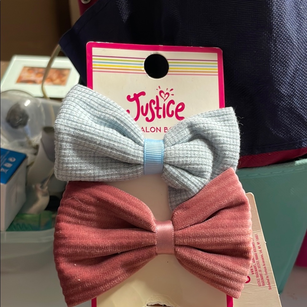 Justice Kids Hair Bow Set - Blue and Pink